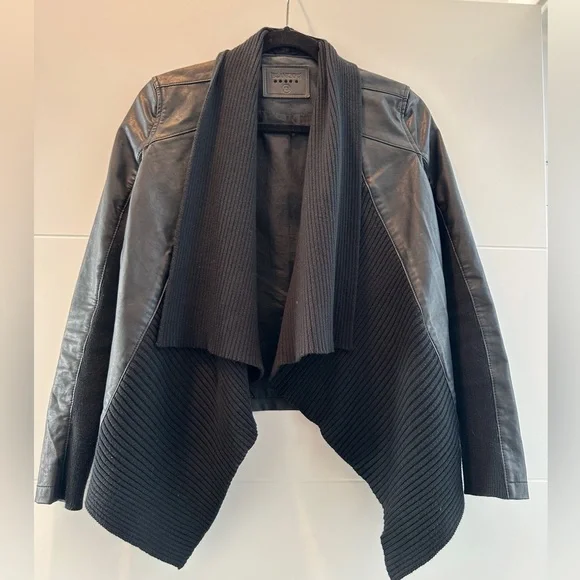 Blank NYC Black Leather Jacket Ribbed Drape Front Moto Lightweight | Size XS - Picture 7 of 16